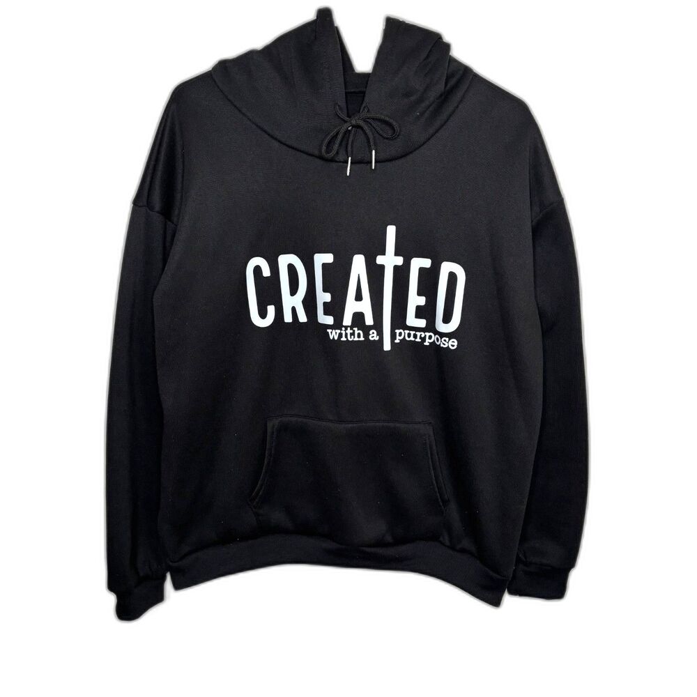 Created With A Purpose Black Hoodie L Faith Christian Graphic Cozy